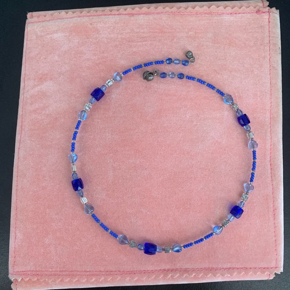 Vintage dainty beaded blue high neck choker necklace